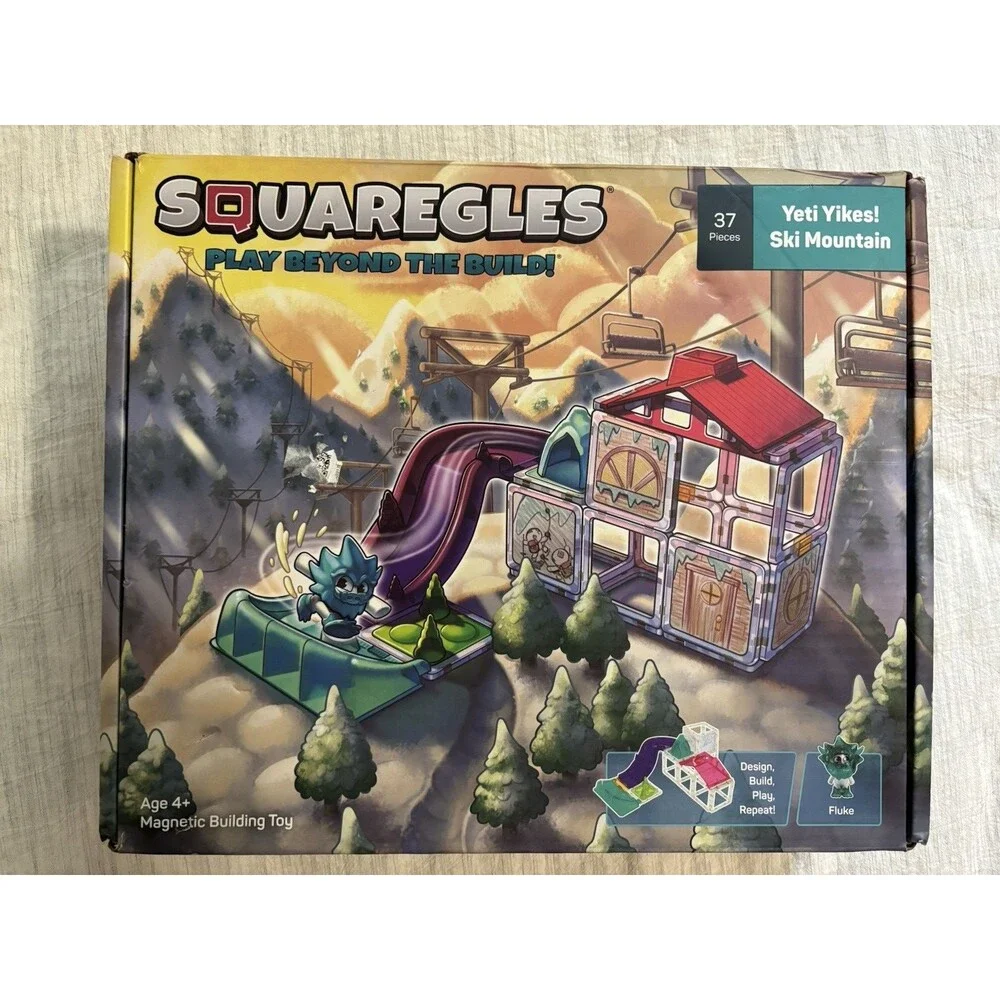 Squaregles Yeti Yikes! Ski Mountain Magnetic Building Toy 37 Pieces Complete